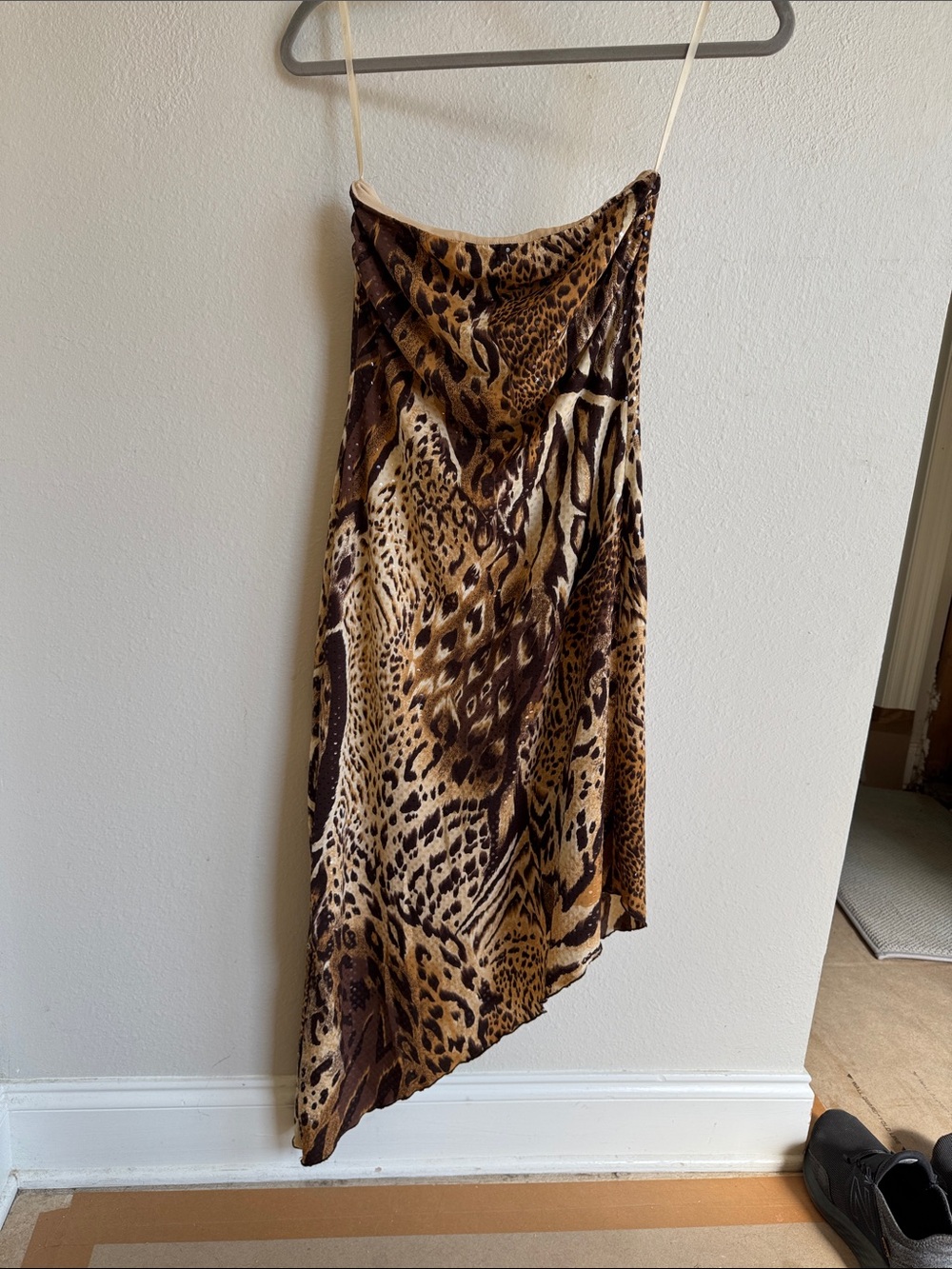 Animal Print Slip topless dress in Brown and Tan